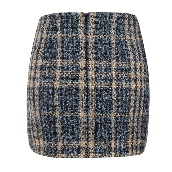 CLEARANCE Blue Tan Tweed Shimmer Button Holiday Mini Skirt - Picture 6 of 6